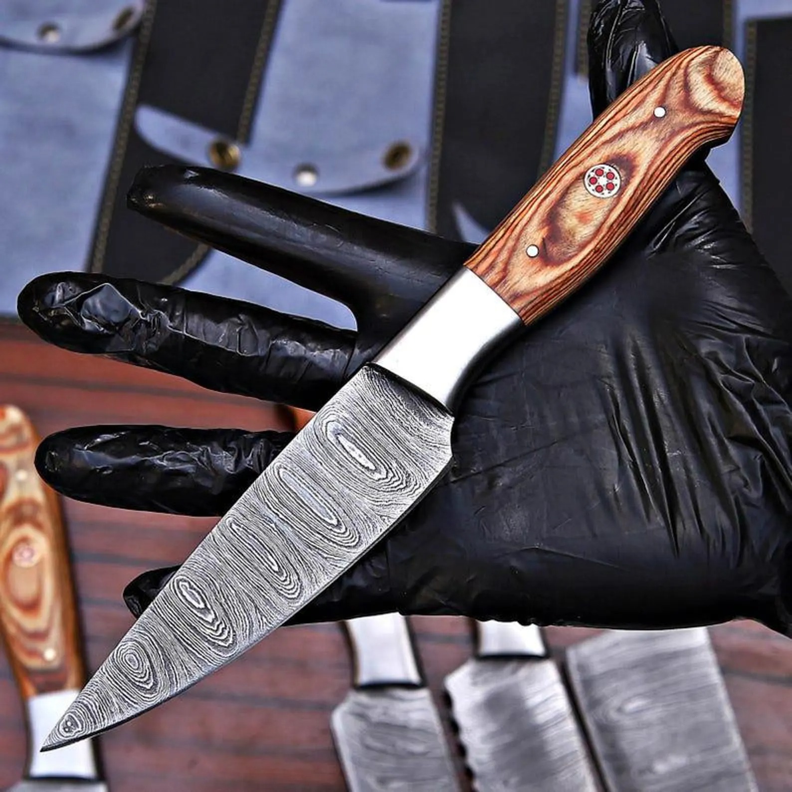Hand-Forged Damascus Steel Chef Knife Set thumbnail 3