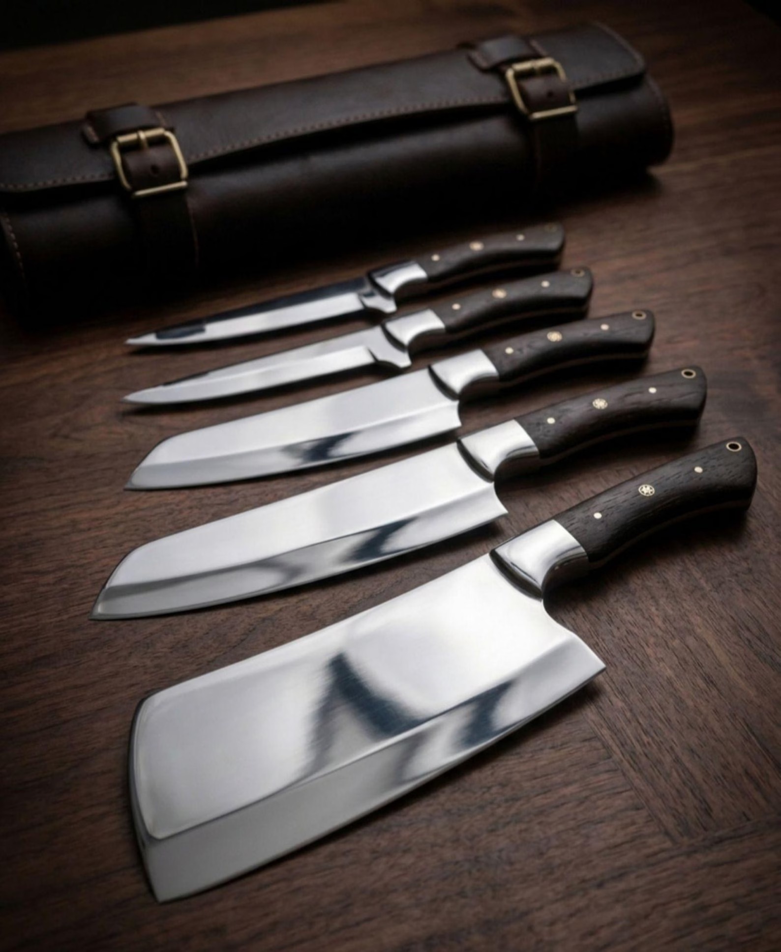 Hand-Forged Stainless Steel Chef Knife Set (5pcs).