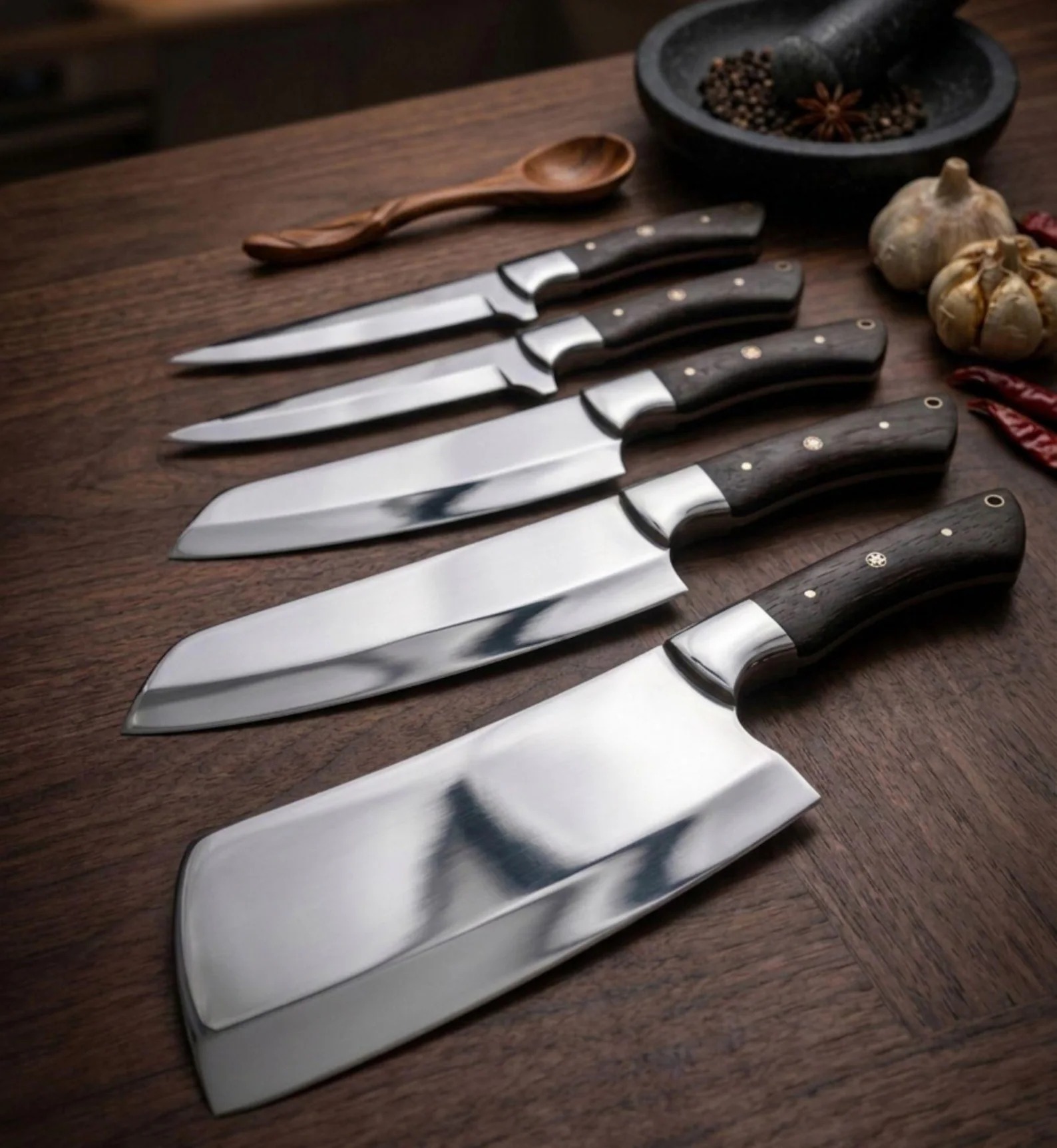 Hand-Forged Stainless Steel Chef Knife Set (5pcs). thumbnail 6