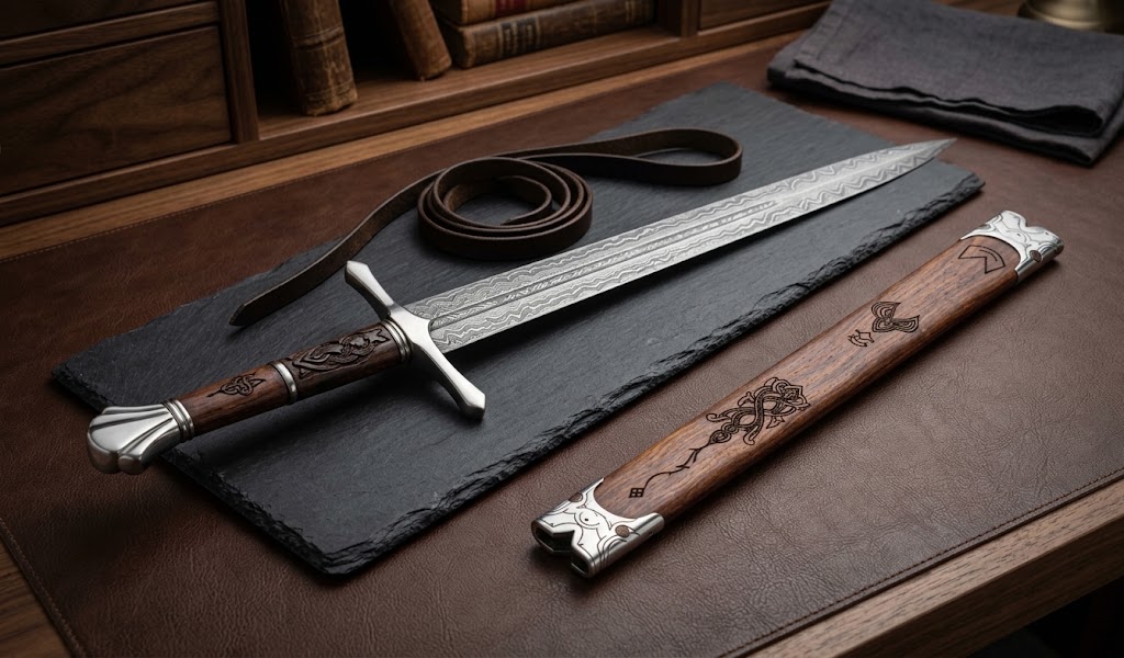 Custom Damascus Steel Viking Sword thumbnail 3