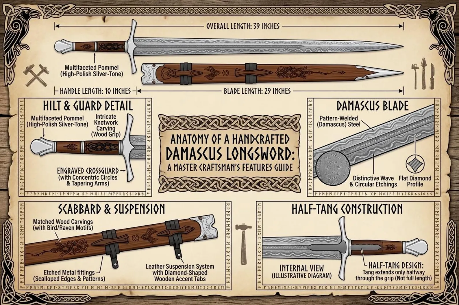 Custom Damascus Steel Viking Sword thumbnail 6