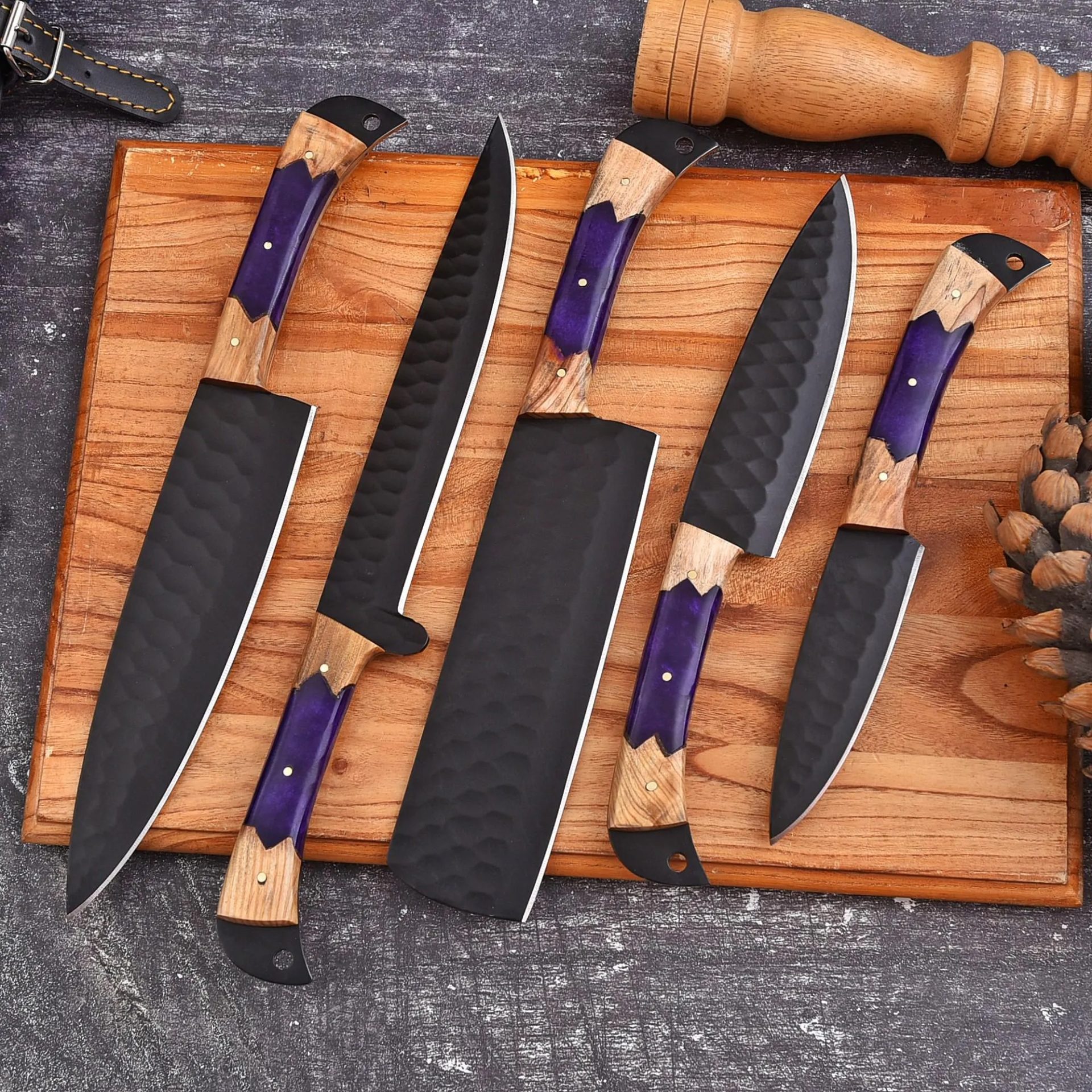 Handmade Black Forged Chef Knife Set thumbnail 5