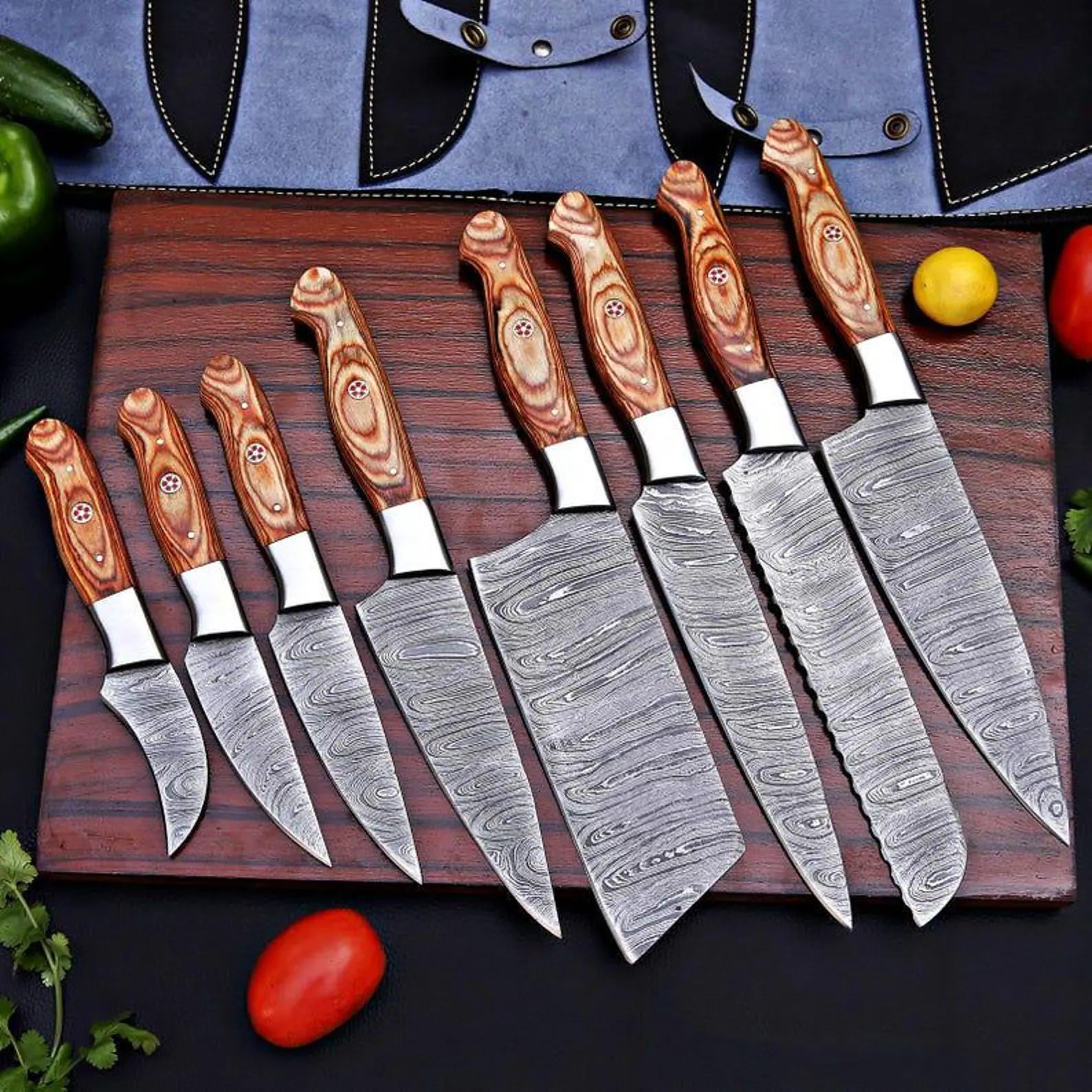 Hand-Forged Damascus Steel Chef Knife Set thumbnail 2