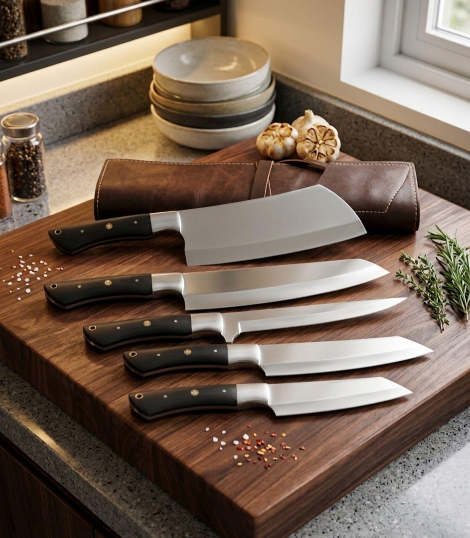 Hand-Forged Stainless Steel Chef Knife Set (5pcs). thumbnail 3