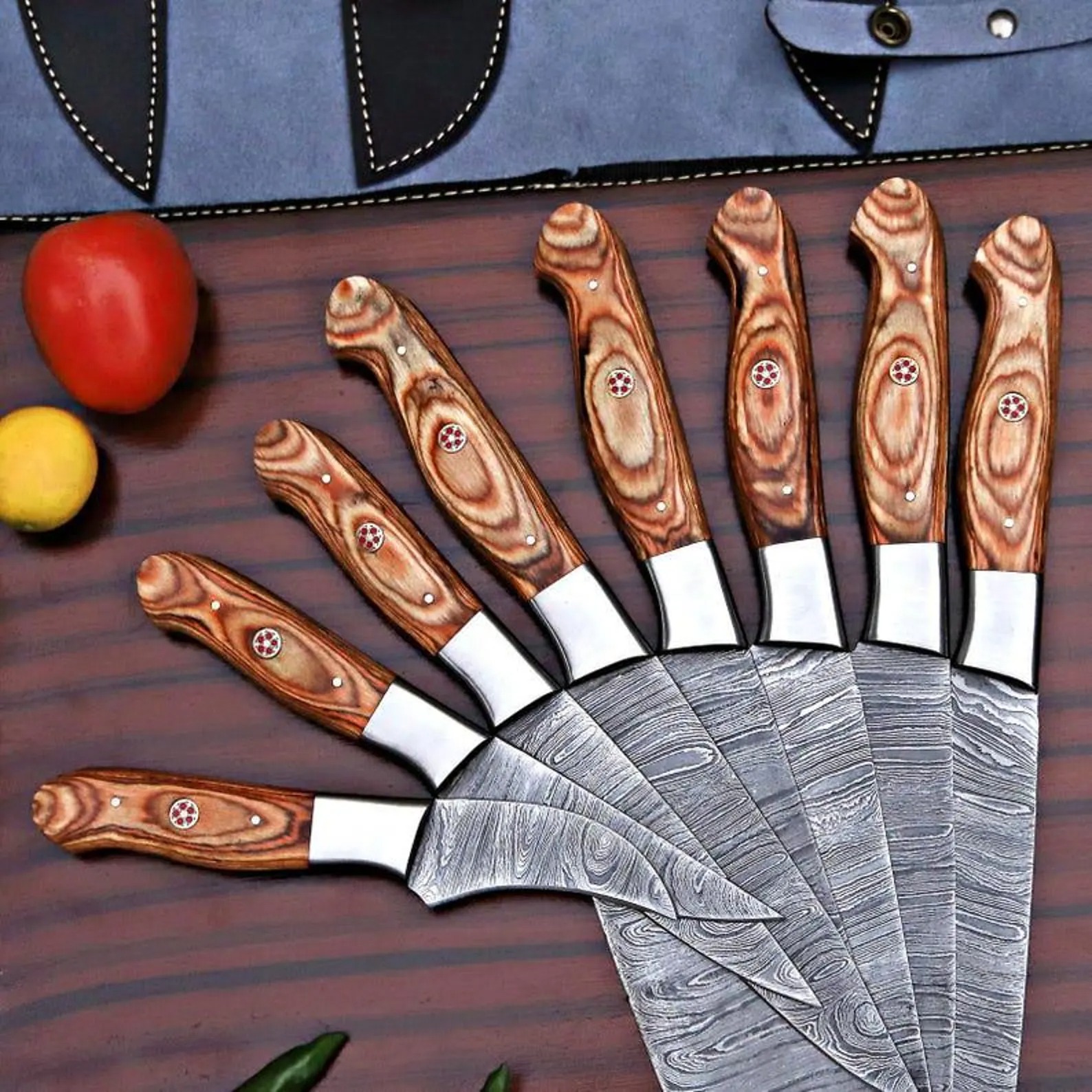 Hand-Forged Damascus Steel Chef Knife Set thumbnail 5
