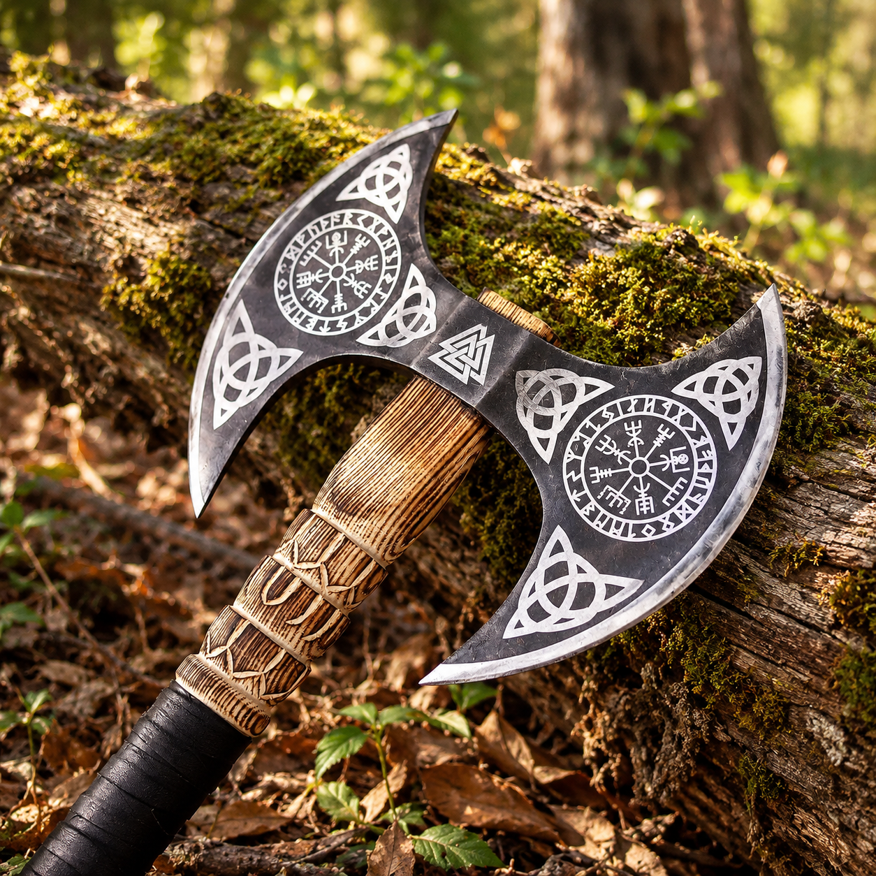 Vegvisir Engraved Double-Headed Axe