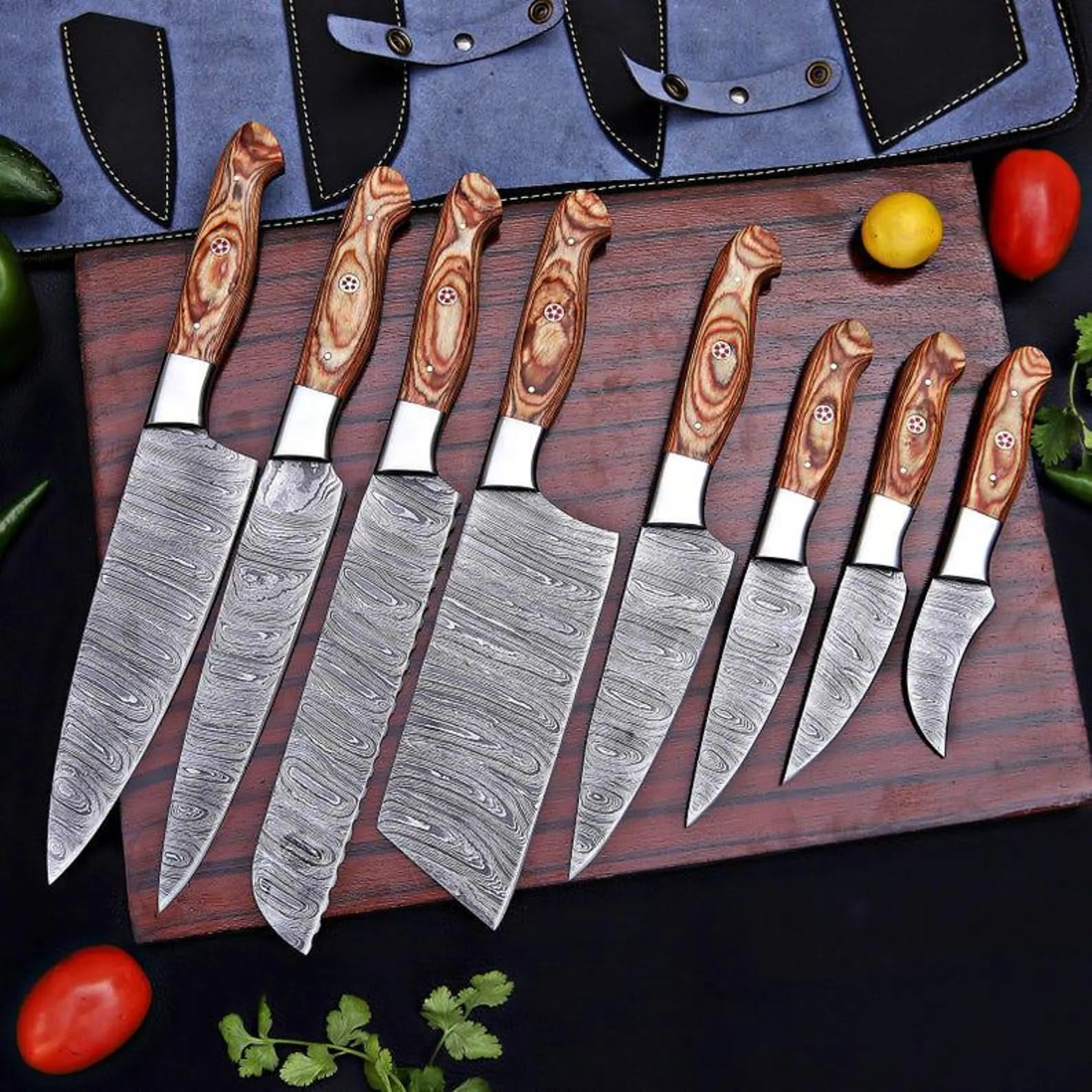 Hand-Forged Damascus Steel Chef Knife Set thumbnail 6