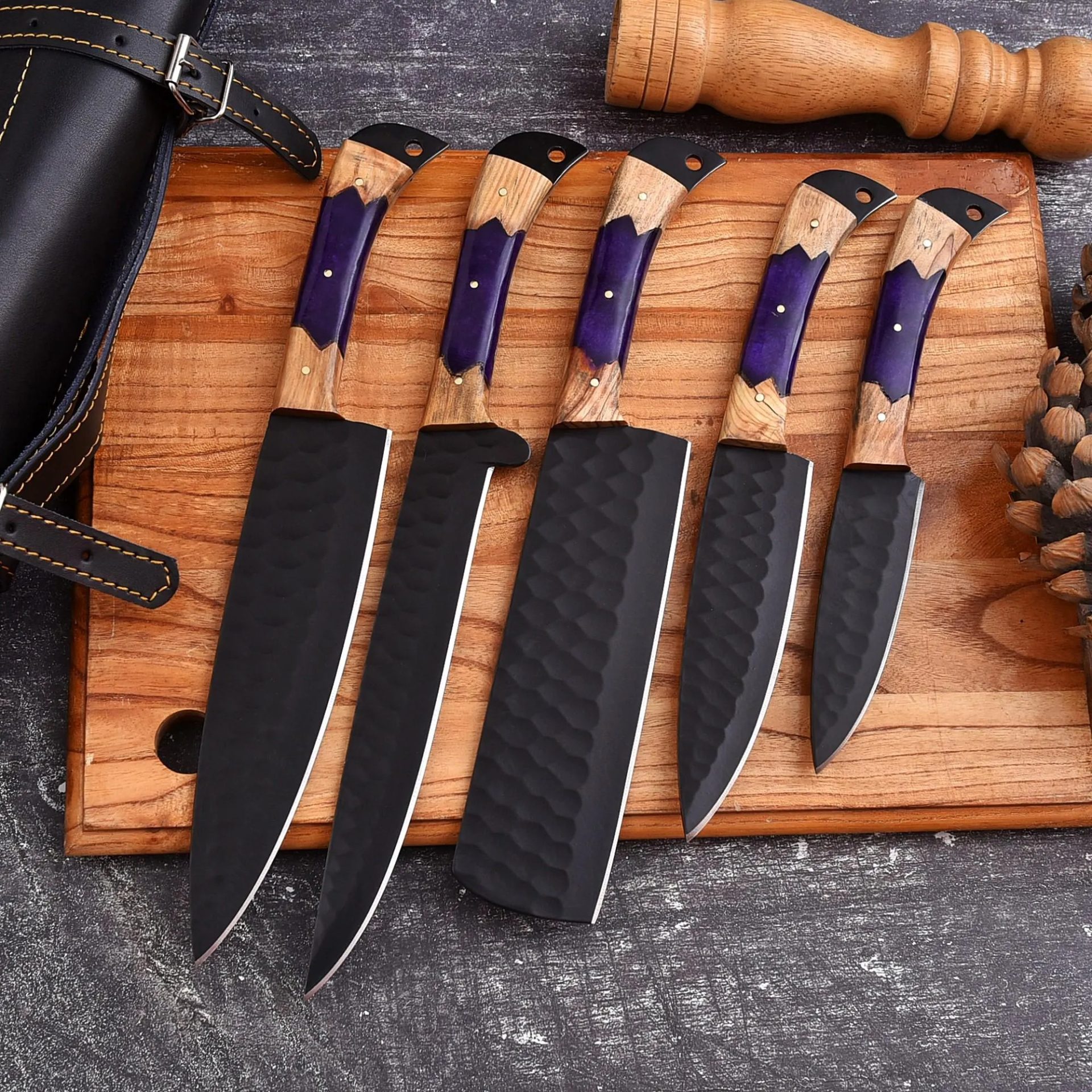 Handmade Black Forged Chef Knife Set thumbnail 2