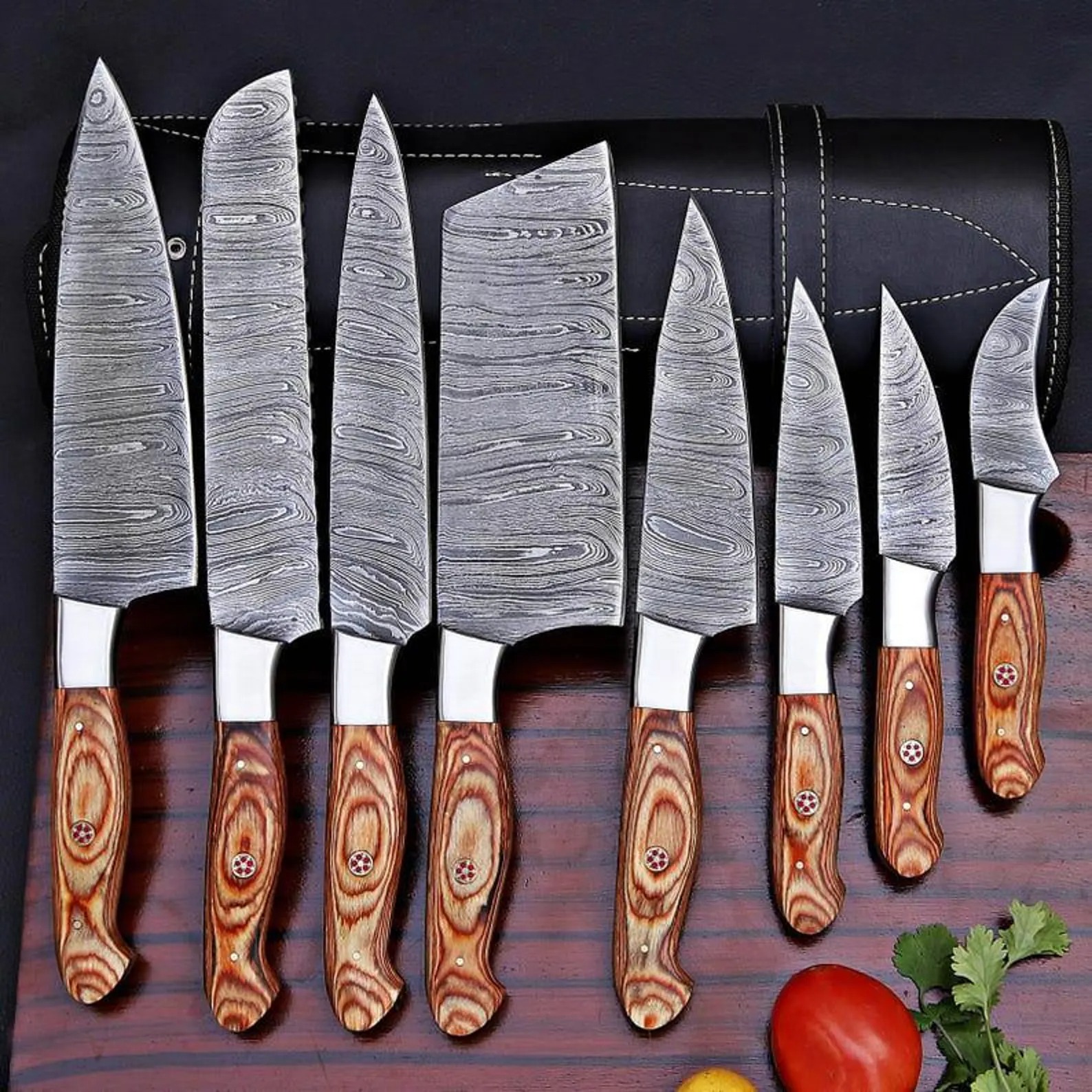 Hand-Forged Damascus Steel Chef Knife Set