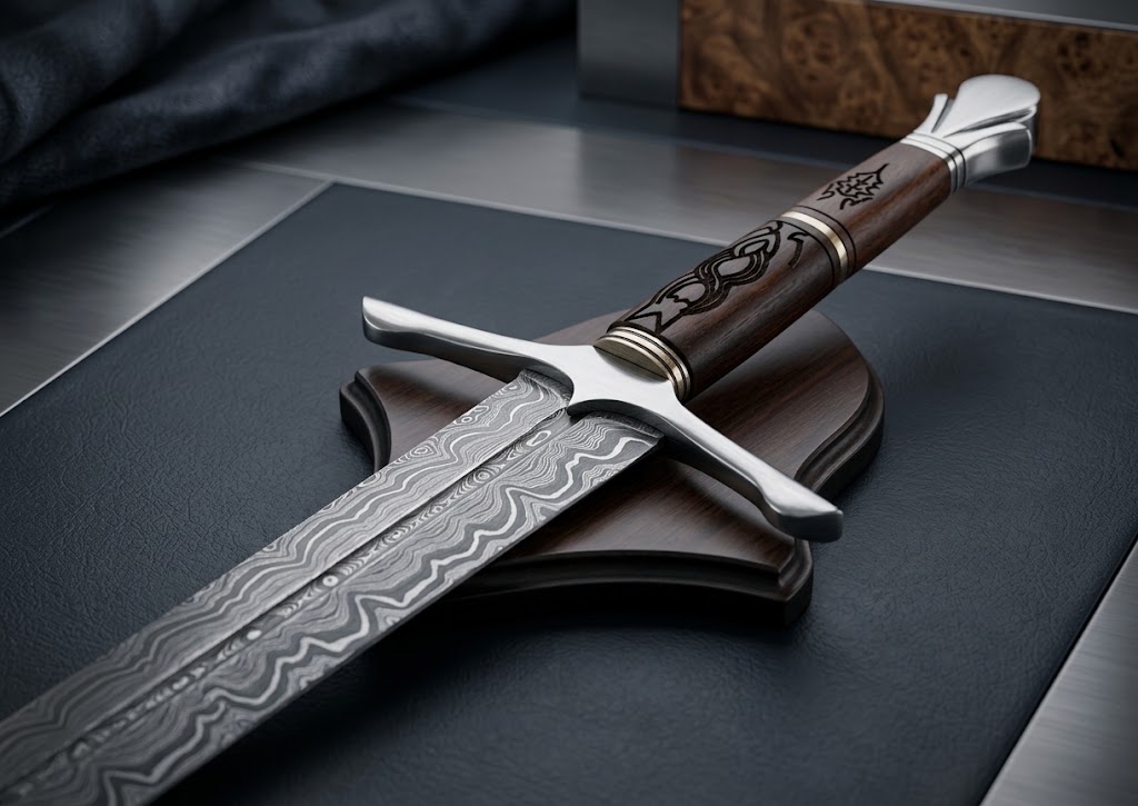 Custom Damascus Steel Viking Sword thumbnail 2
